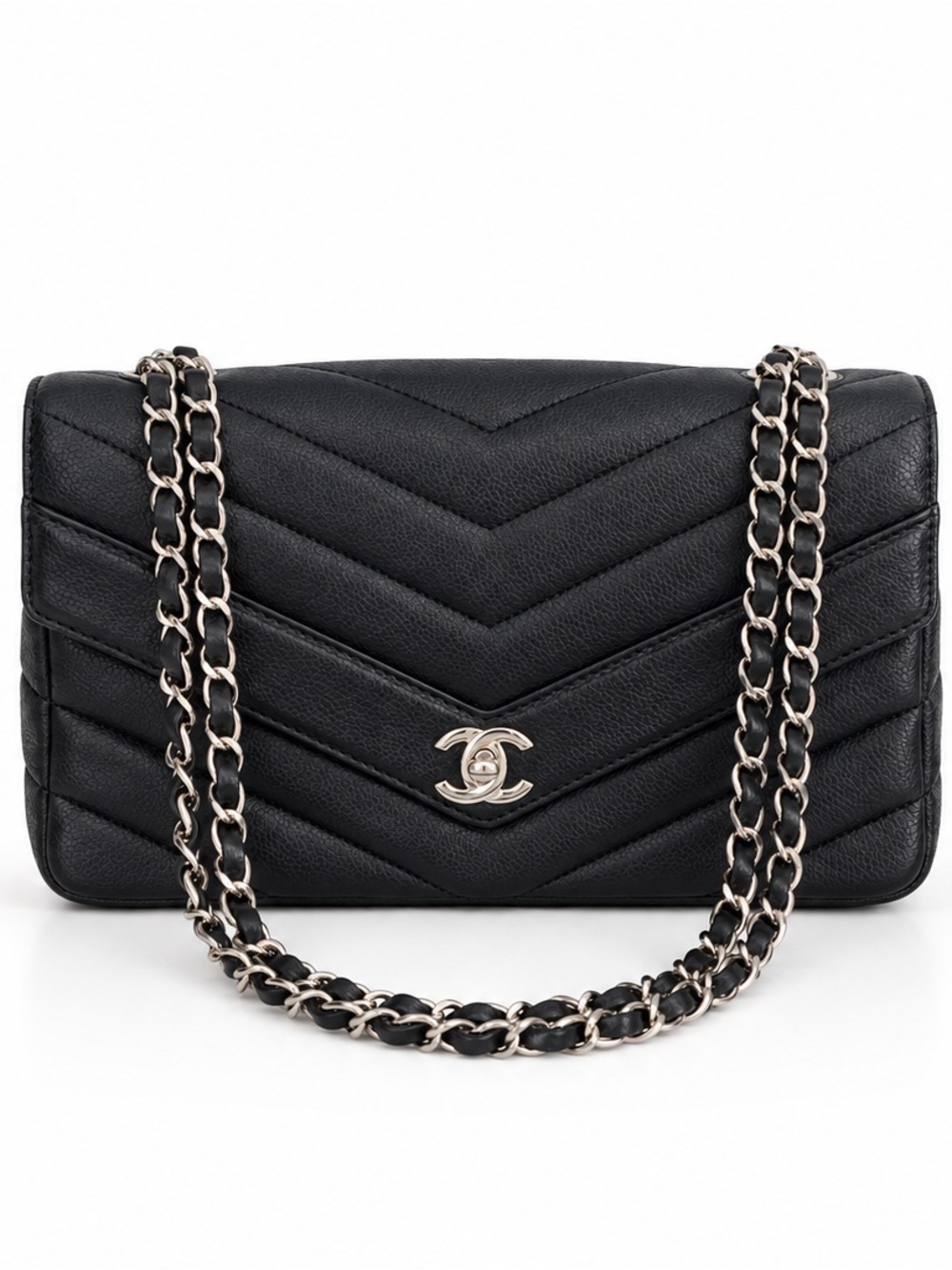 CHANEL Black Medium Classic Single Flap Caviar Leather Silver Hardware